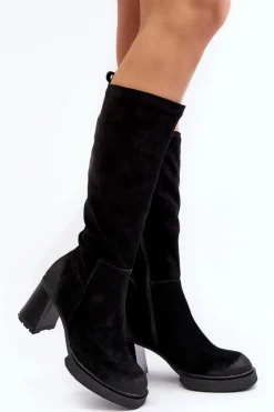 Boto Kozaki Ocieplane|Kozaki Na Słupku*Zamszowe Kozaki Damskie Na Słupku Przed Kolano Lemar Czarne Ceraxa Czarny