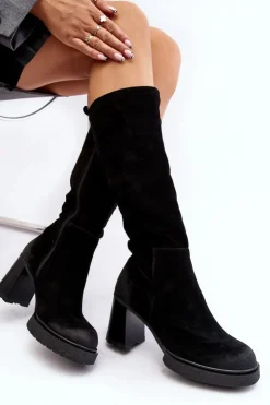 Boto Kozaki Ocieplane|Kozaki Na Słupku*Zamszowe Kozaki Damskie Na Słupku Przed Kolano Lemar Czarne Ceraxa Czarny