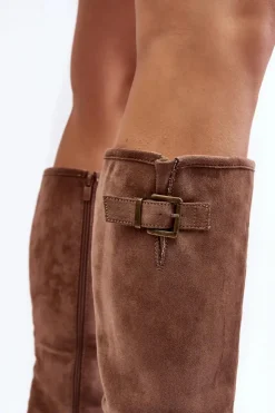 Damskie Boto Zamszowe Kozaki Damskie Na Płaskim Obcasie Beżowe Saranai