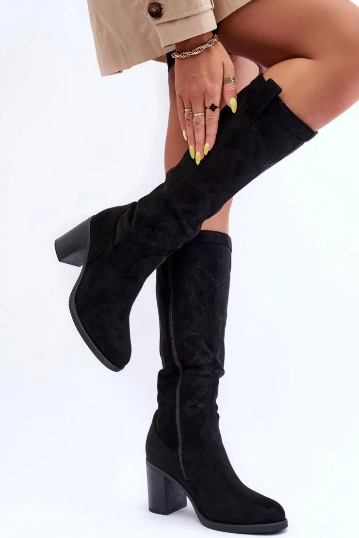 Boto Kozaki Przed Kolano|Kozaki Na Obcasie*Zamszowe Kozaki Damskie Na Słupku Czarne Khabira