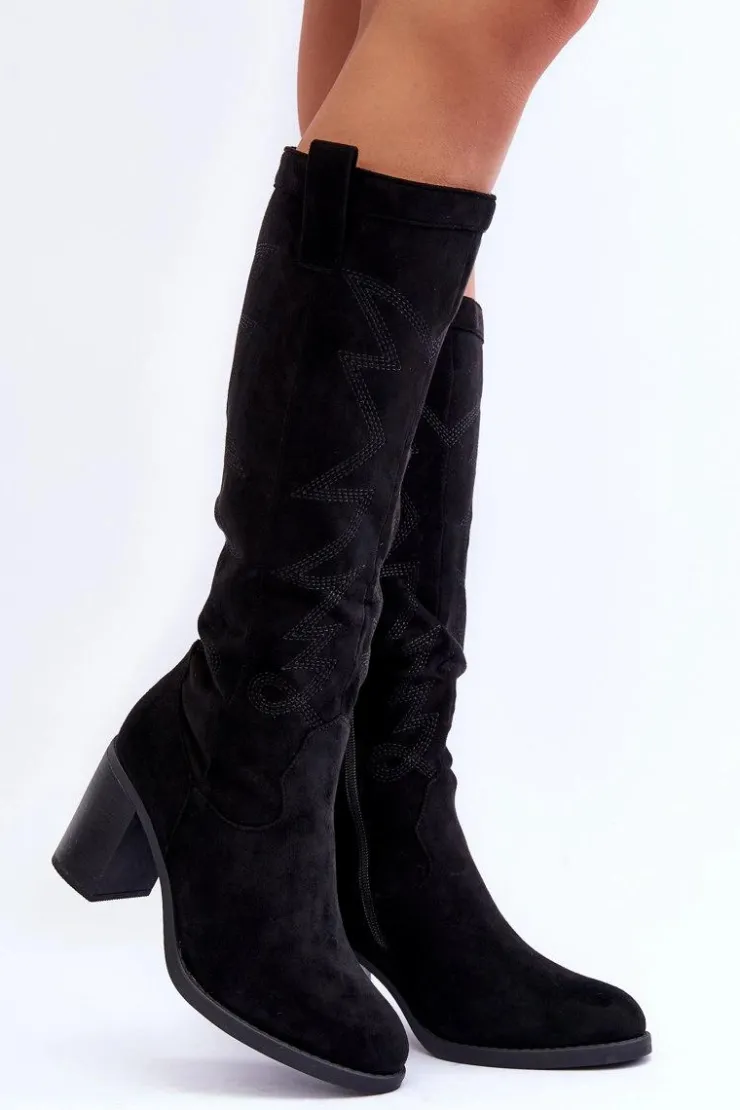 Boto Kozaki Przed Kolano|Kozaki Na Obcasie*Zamszowe Kozaki Damskie Na Słupku Czarne Khabira