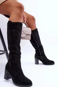 Boto Kozaki Przed Kolano|Kozaki Na Obcasie*Zamszowe Kozaki Damskie Na Słupku Czarne Khabira