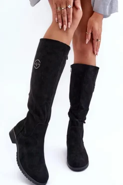 Buty damskie Vinceza Kozaki Płaskie|Kozaki Przed Kolano*Zamszowe Kozaki Damskie Na Płaskim Obcasie Czarne Albuna