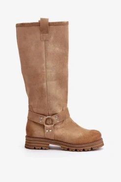 Clearance Zazoo Zamszowe Kozaki Damskie Przed Kolano Lewski 3615 Beżowe
