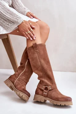 Damskie Zazoo Zamszowe Kozaki Damskie Przed Kolano Lewski 3615 Brązowe