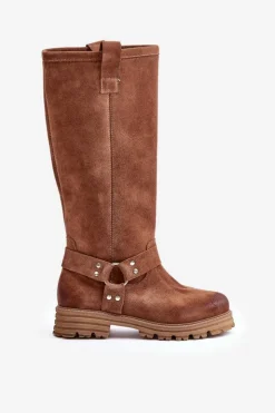 Damskie Zazoo Zamszowe Kozaki Damskie Przed Kolano Lewski 3615 Brązowe