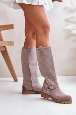 Online Zazoo Zamszowe Kozaki Damskie Przed Kolano Lewski 3615 Cappucino Beżowy