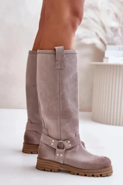 Online Zazoo Zamszowe Kozaki Damskie Przed Kolano Lewski 3615 Cappucino Beżowy