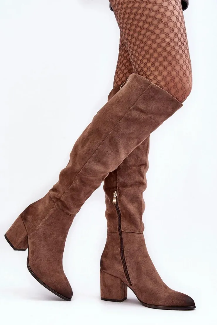 Damskie Buty damskie Vinceza Zamszowe Kozaki Damskie Za Kolano Beżowe Favana