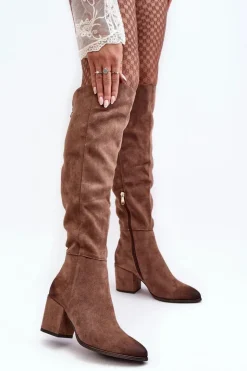 Damskie Buty damskie Vinceza Zamszowe Kozaki Damskie Za Kolano Beżowe Favana