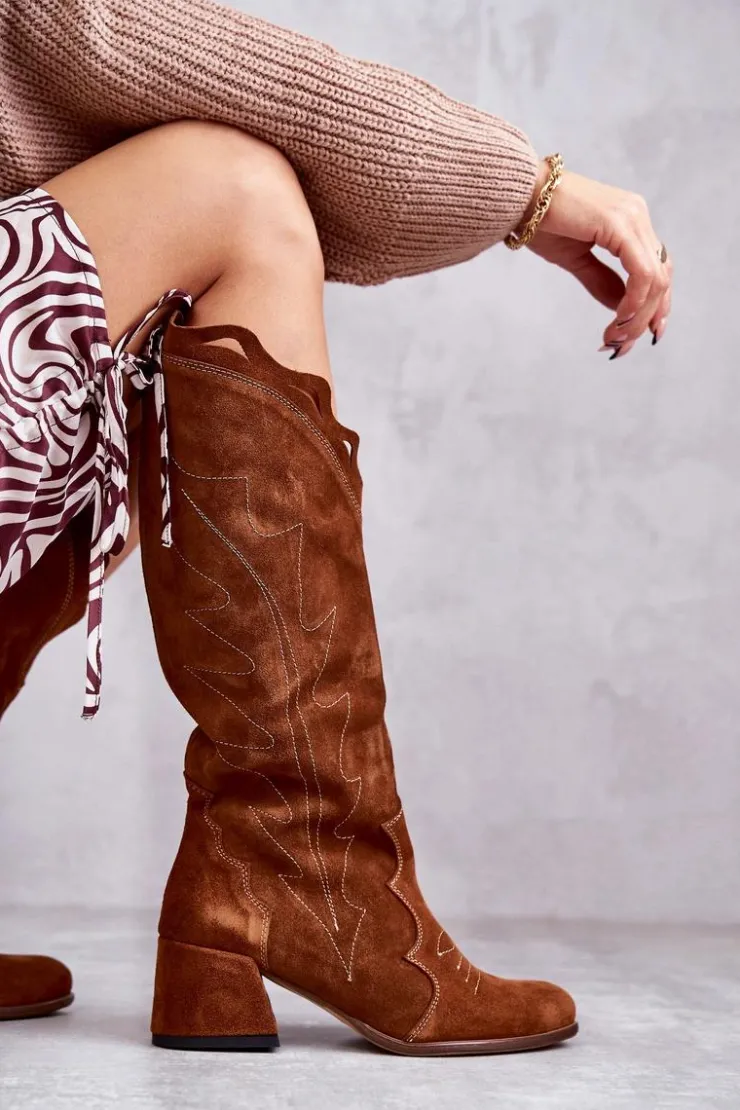 Sale Boto Zamszowe Kozaki Do Kolana Brązowe Andreia