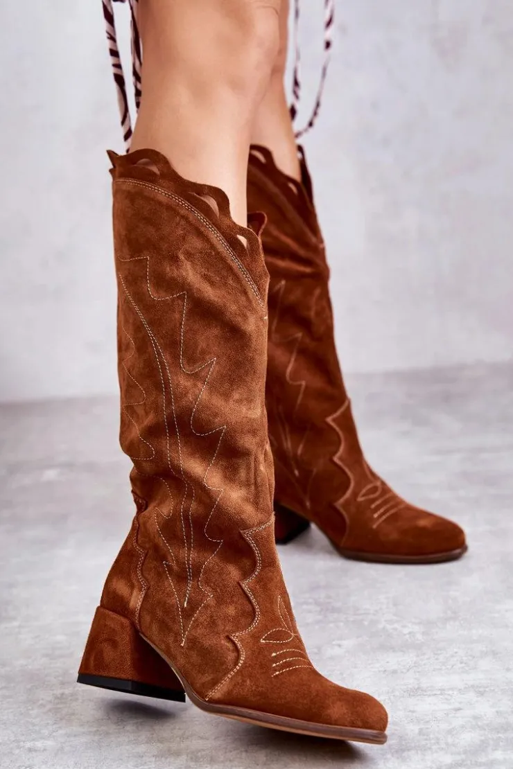 Sale Boto Zamszowe Kozaki Do Kolana Brązowe Andreia