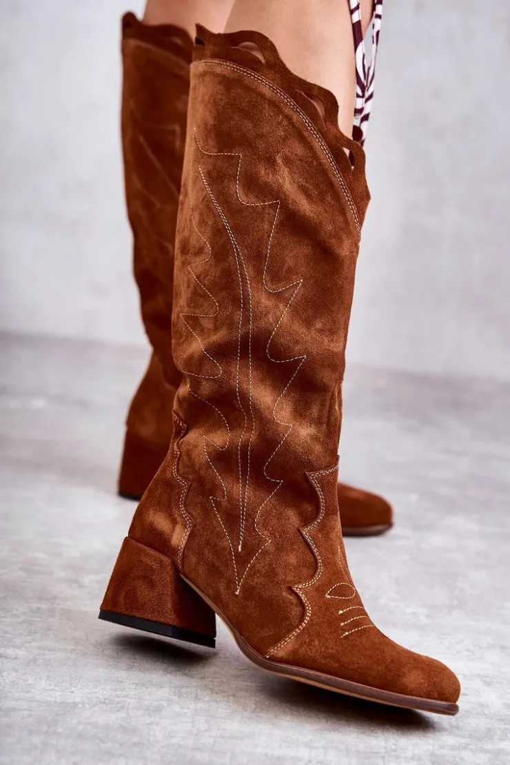 Sale Boto Zamszowe Kozaki Do Kolana Brązowe Andreia