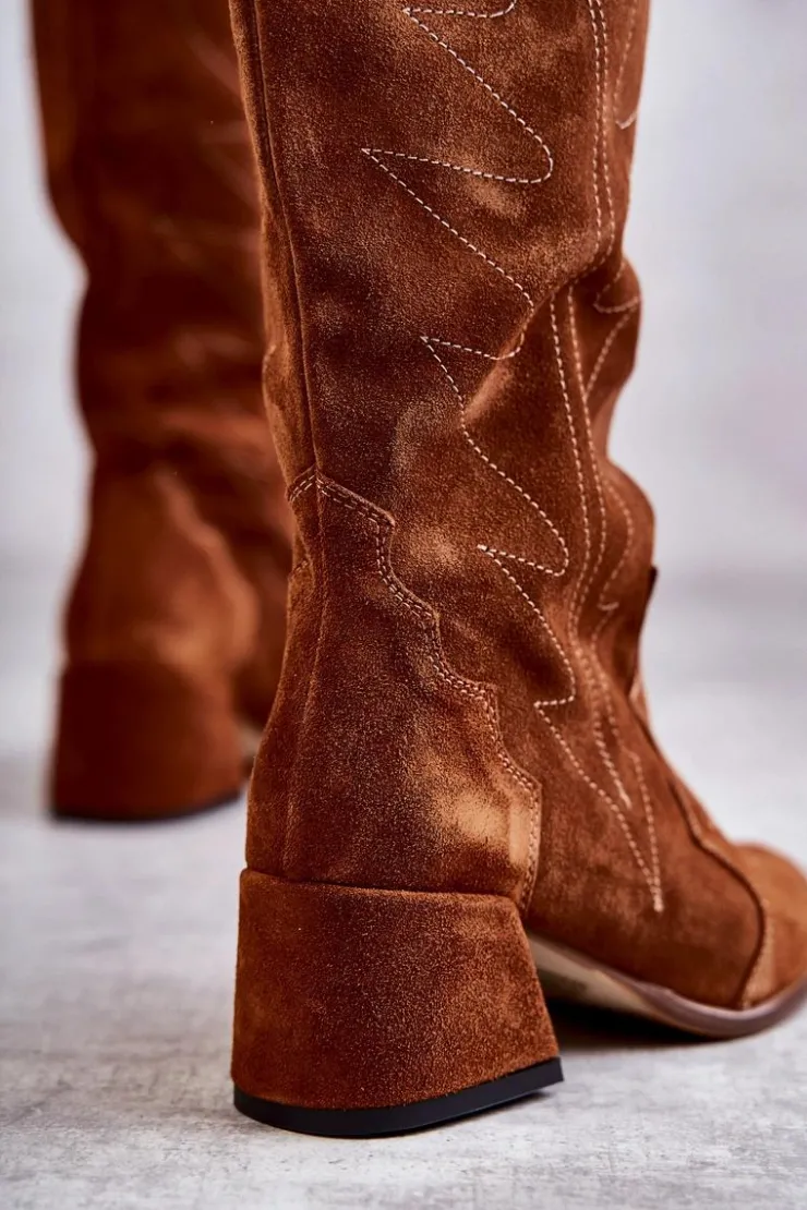 Sale Boto Zamszowe Kozaki Do Kolana Brązowe Andreia