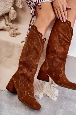 Sale Boto Zamszowe Kozaki Do Kolana Brązowe Andreia