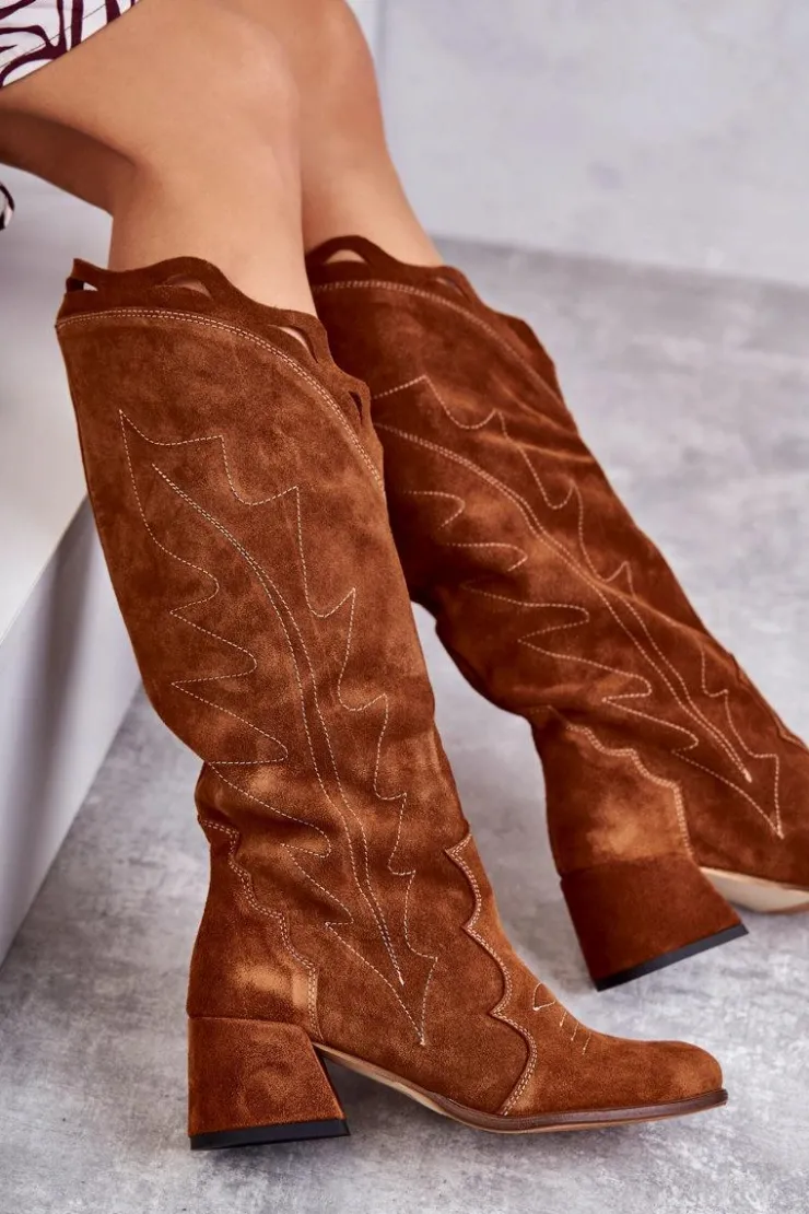 Sale Boto Zamszowe Kozaki Do Kolana Brązowe Andreia