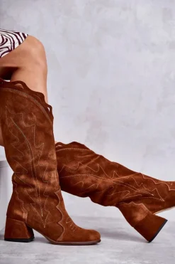 Sale Boto Zamszowe Kozaki Do Kolana Brązowe Andreia