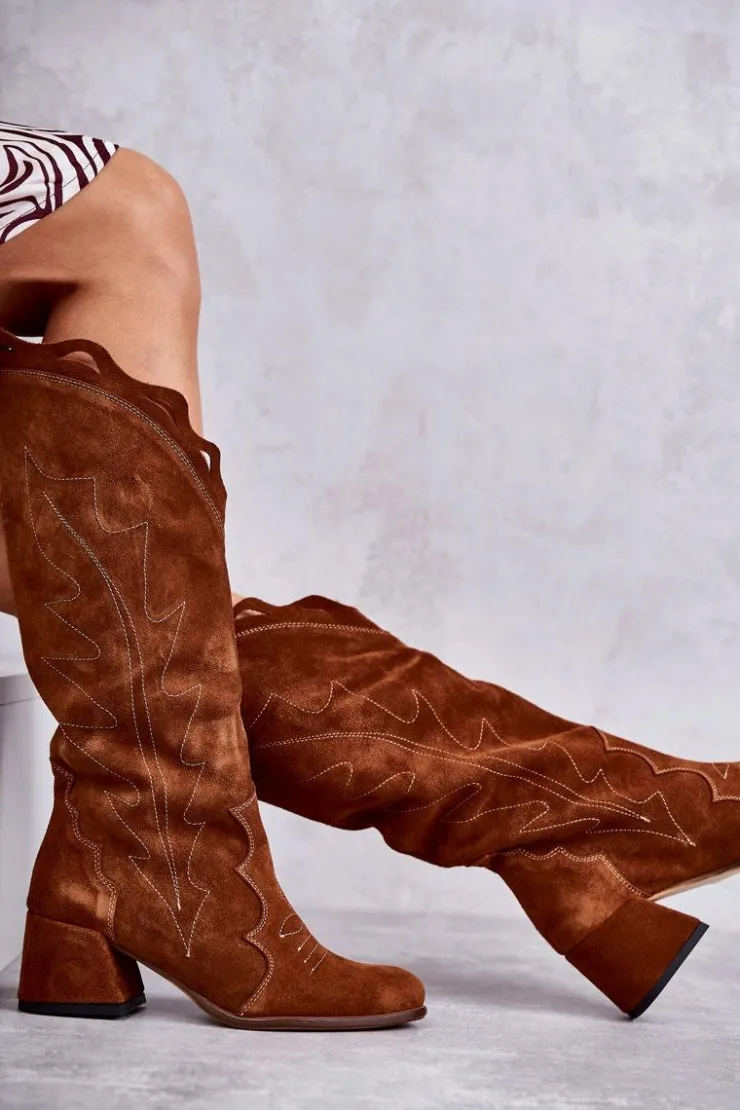 Sale Boto Zamszowe Kozaki Do Kolana Brązowe Andreia