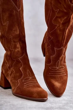 Sale Boto Zamszowe Kozaki Do Kolana Brązowe Andreia