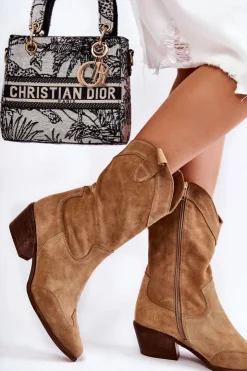 Online Boto Zamszowe Kozaki Kowbojki Lewski Shoes 3198 Beżowe