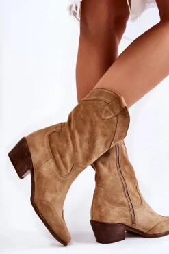 Online Boto Zamszowe Kozaki Kowbojki Lewski Shoes 3198 Beżowe