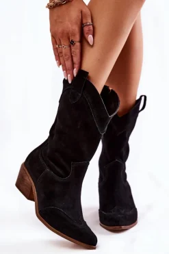 Online Boto Zamszowe Kozaki Kowbojki Lewski Shoes 3198 Czarne