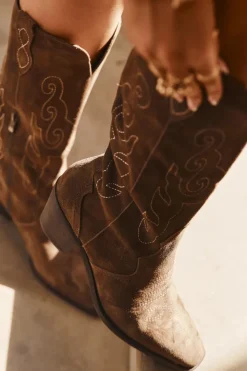 Zazoo Kozaki Ocieplane|Kozaki Na Słupku*Zamszowe Kozaki Kowbojki Damskie Na Obcasie Brązowe Karira Brązowy