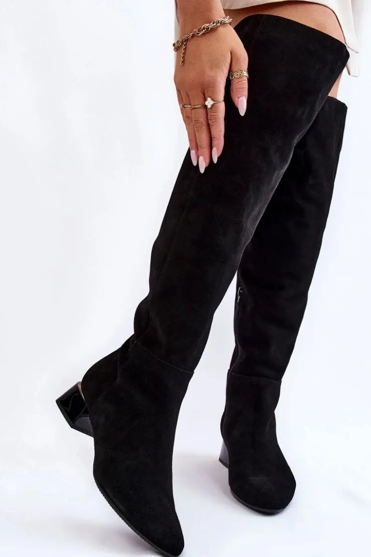 Laura Messi Kozaki Przed Kolano|Kozaki Na Obcasie*Zamszowe Kozaki Muszkieterki 2221 Czarne