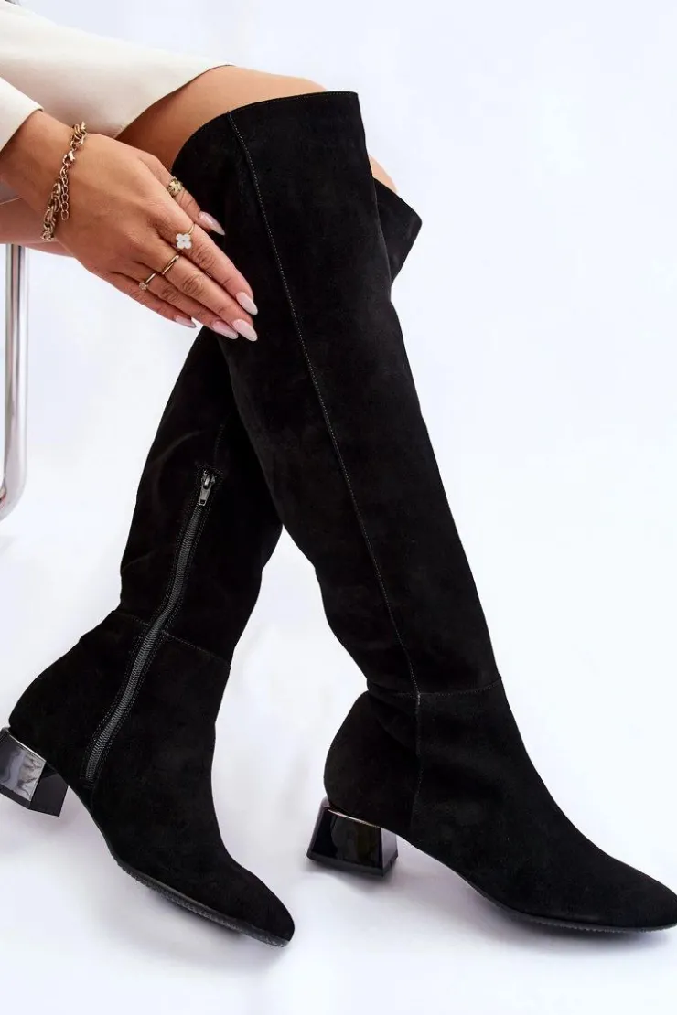 Laura Messi Kozaki Przed Kolano|Kozaki Na Obcasie*Zamszowe Kozaki Muszkieterki 2221 Czarne