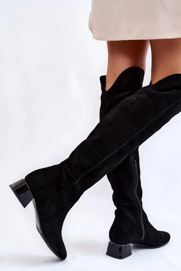 Laura Messi Kozaki Przed Kolano|Kozaki Na Obcasie*Zamszowe Kozaki Muszkieterki 2221 Czarne