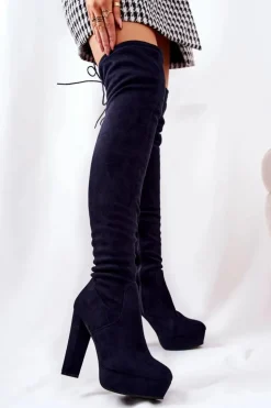 Boto Kozaki Wiosenne|Kozaki Za Kolano*Zamszowe Kozaki Na Obcasie Granatowe Minesa
