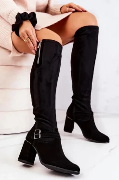 Boto Kozaki Wiosenne|Kozaki Za Kolano*Zamszowe Kozaki Na Obcasie Czarne Arianne