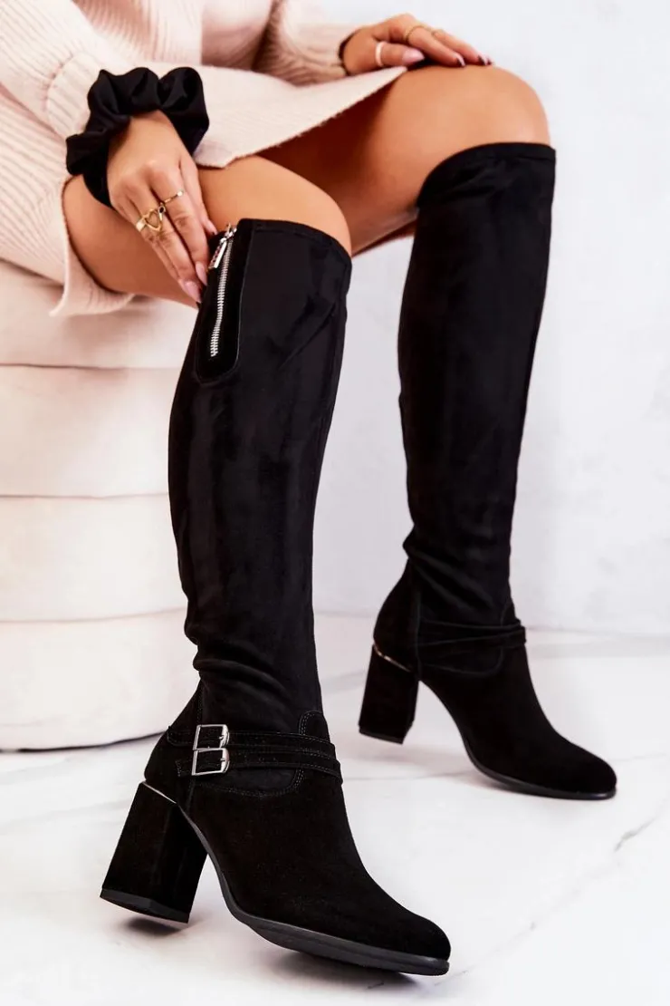 Boto Kozaki Wiosenne|Kozaki Za Kolano*Zamszowe Kozaki Na Obcasie Czarne Arianne