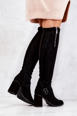 Boto Kozaki Wiosenne|Kozaki Za Kolano*Zamszowe Kozaki Na Obcasie Czarne Arianne