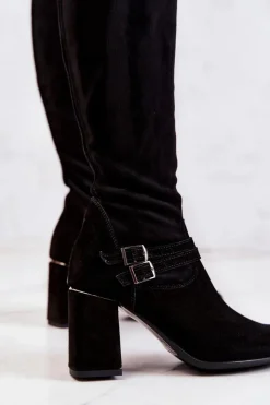 Boto Kozaki Wiosenne|Kozaki Za Kolano*Zamszowe Kozaki Na Obcasie Czarne Arianne