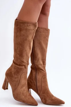 Boto Kozaki Na Szpilce|Kozaki Przed Kolano*Zamszowe Kozaki Na Słupku Brązowe Adrolio