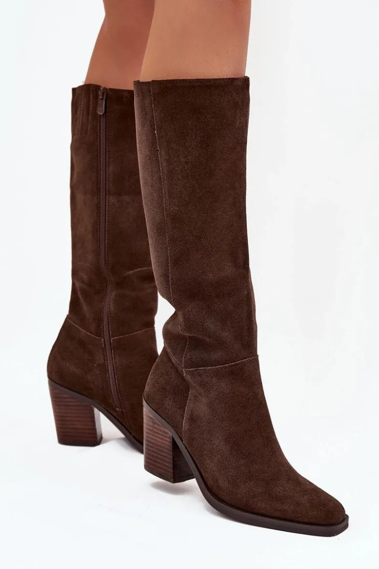 Boto Kozaki Ocieplane|Kozaki Na Słupku*Zamszowe Kozaki Na Słupku Zamek Czekoladowe Lissara Brązowy
