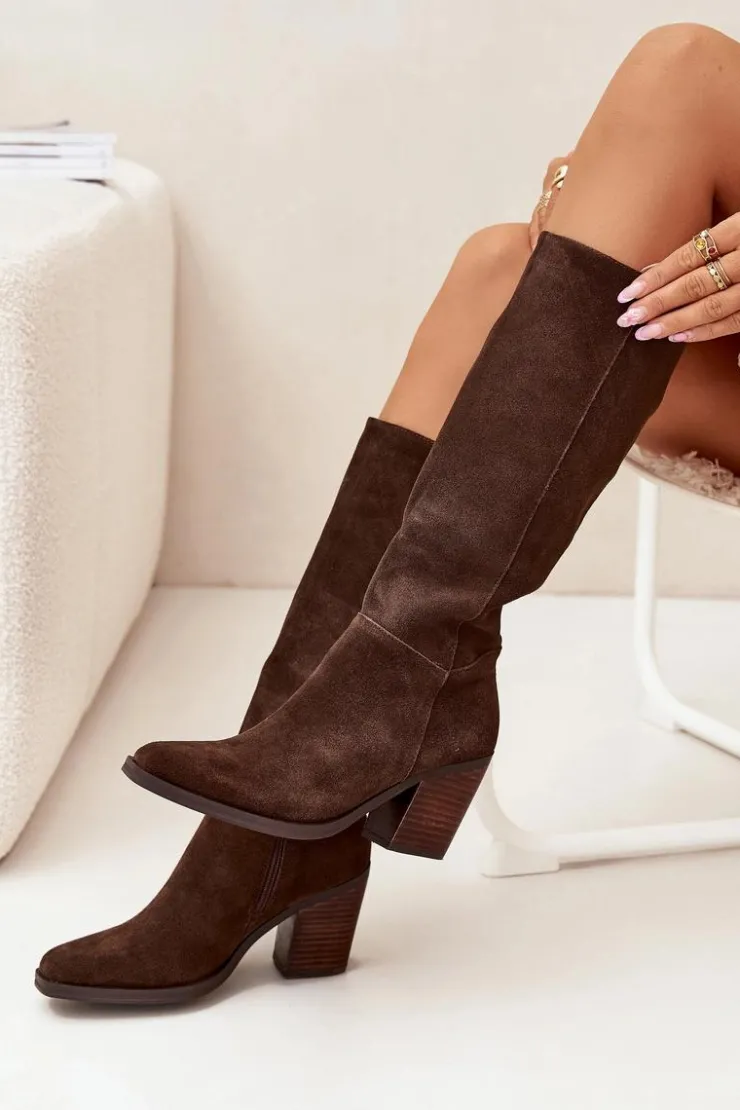 Boto Kozaki Ocieplane|Kozaki Na Słupku*Zamszowe Kozaki Na Słupku Zamek Czekoladowe Lissara Brązowy