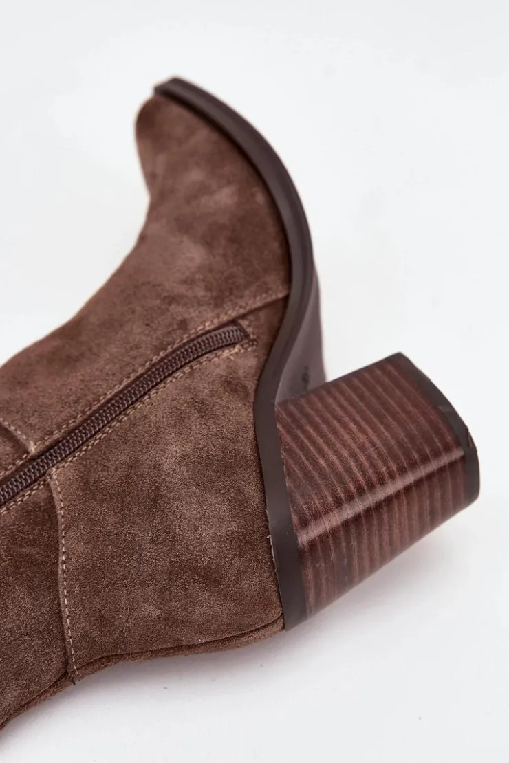 Damskie Boto Zamszowe Kozaki Na Słupku Zamek Brązowe Lissara