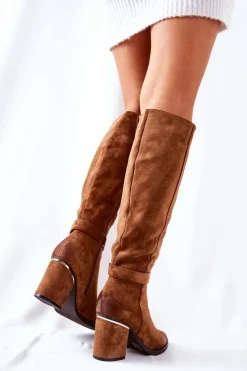 Damskie Boto Zamszowe Kozaki Na Słupku Camel Corises