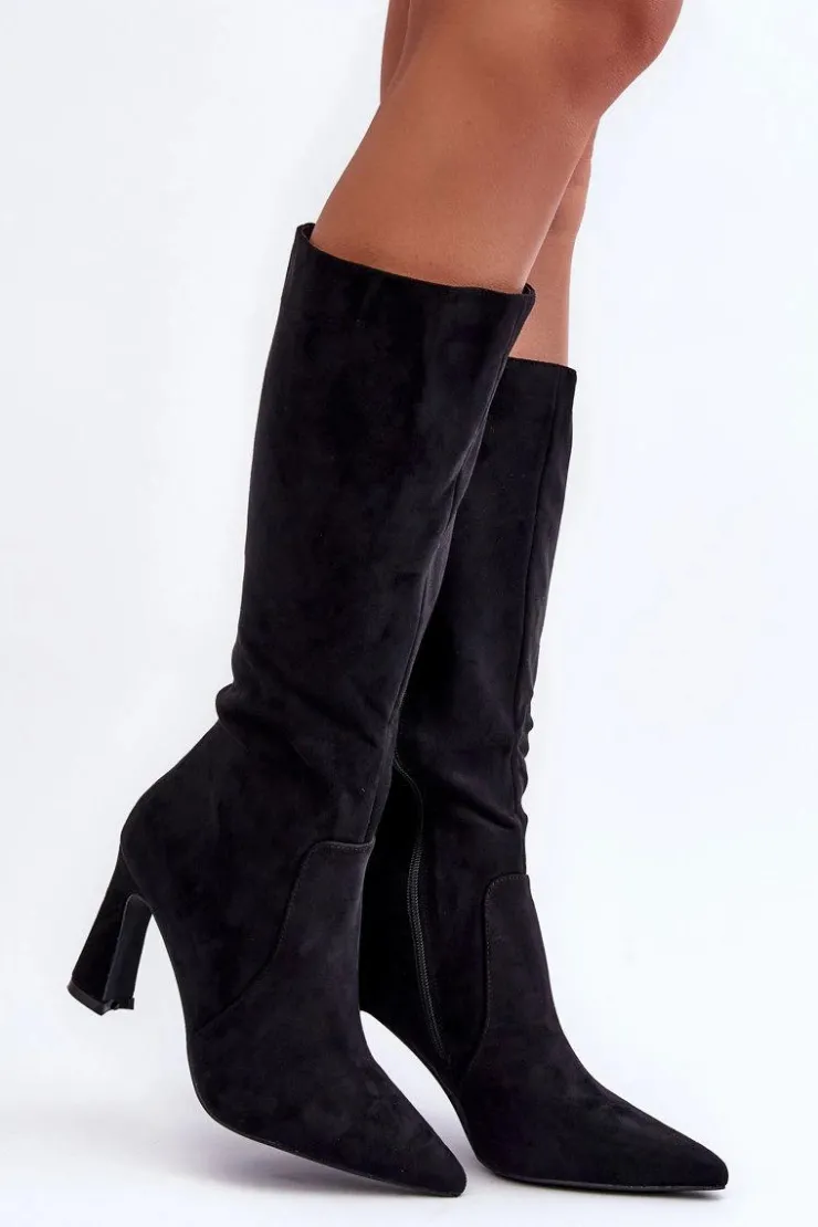 Clearance Boto Zamszowe Kozaki Na Słupku Czarne Adrolio Czarny