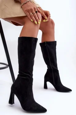 Clearance Boto Zamszowe Kozaki Na Słupku Czarne Adrolio Czarny