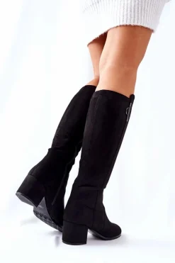 Boto Kozaki Przed Kolano|Kozaki Na Obcasie*Zamszowe Kozaki Na Suwak Czarne Magnizio