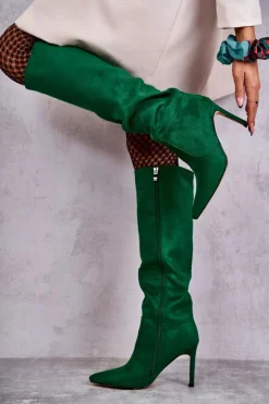 Boto Kozaki Przed Kolano|Kozaki Na Obcasie*Zamszowe Kozaki Na Szpilce Zielone Carite