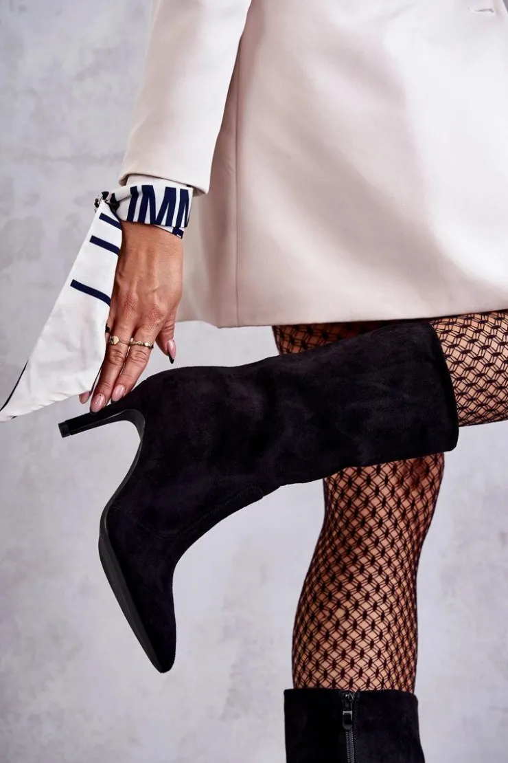 Boto Zamszowe Kozaki Na Szpilce Czarne Arison