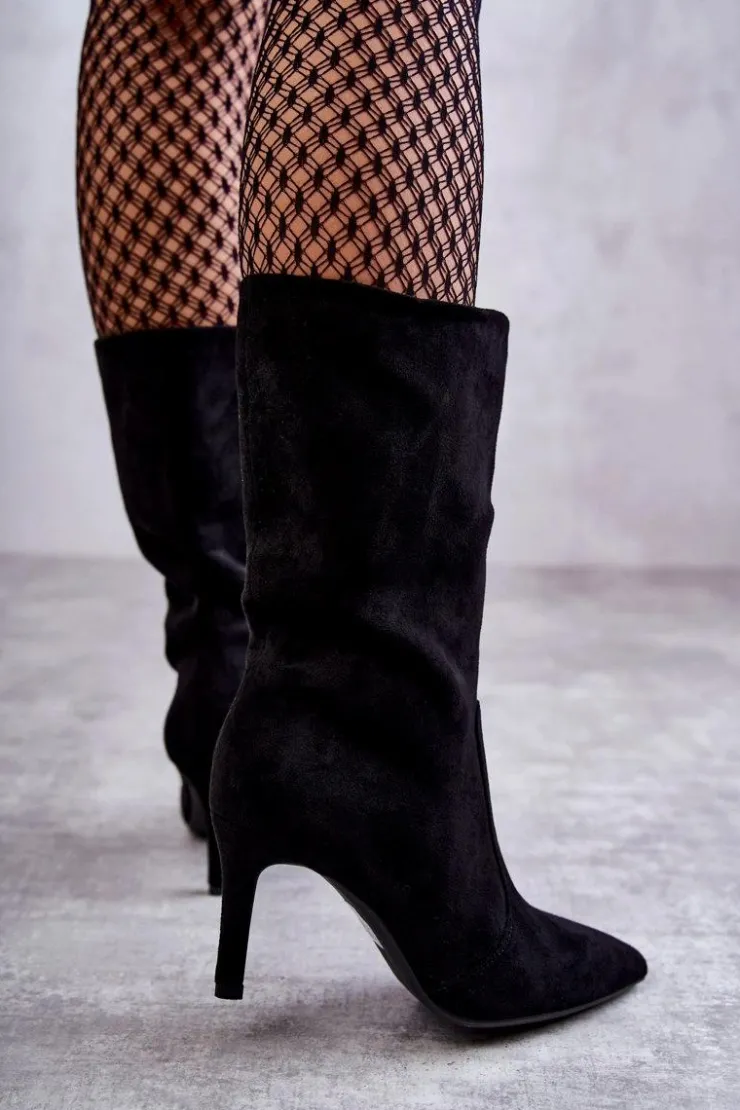 Boto Zamszowe Kozaki Na Szpilce Czarne Arison