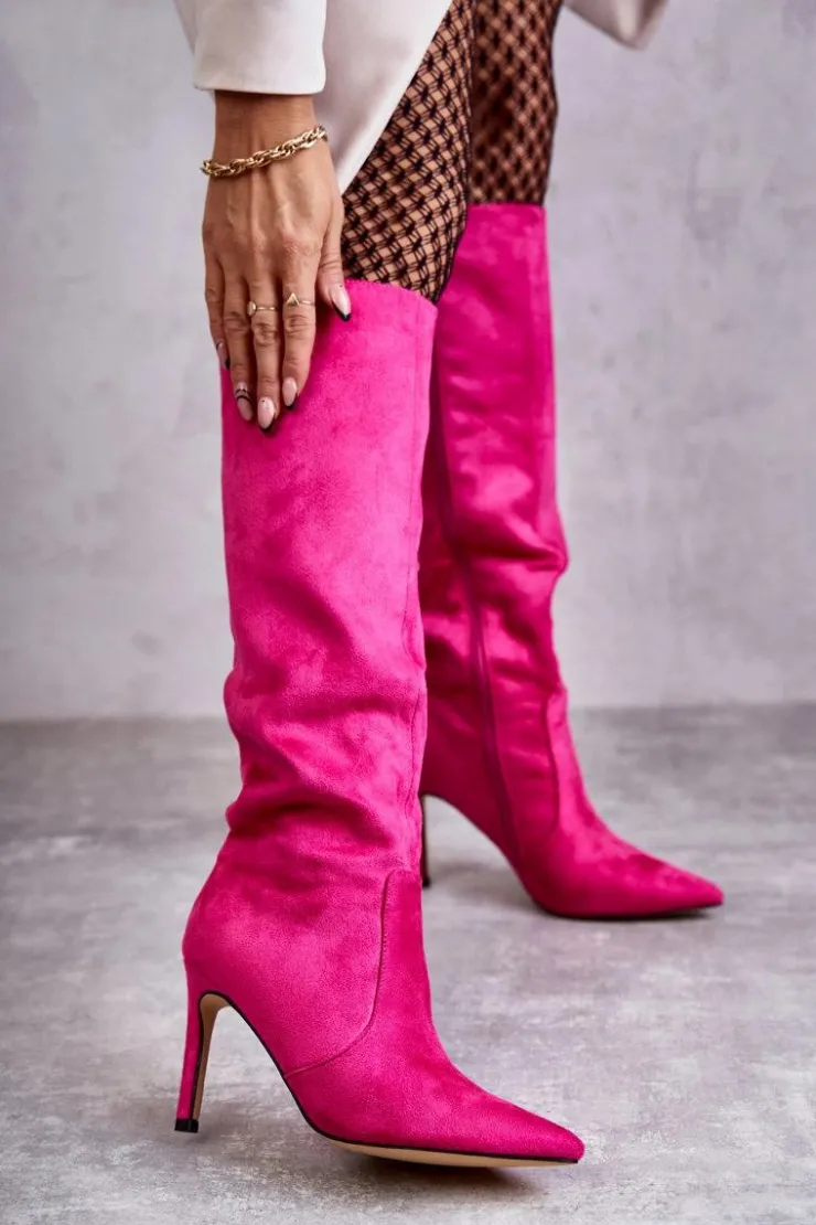 Online Boto Zamszowe Kozaki Na Szpilce Różowe Carite