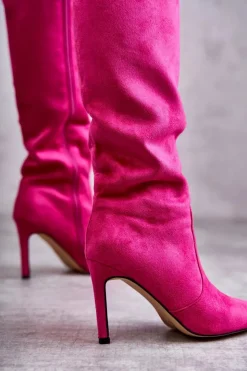 Online Boto Zamszowe Kozaki Na Szpilce Różowe Carite