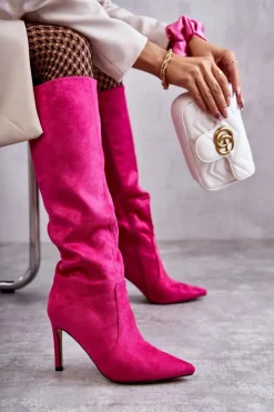 Online Boto Zamszowe Kozaki Na Szpilce Różowe Carite