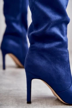 Boto Kozaki Przed Kolano|Kozaki Na Obcasie*Zamszowe Kozaki Na Szpilce Niebieskie Carite